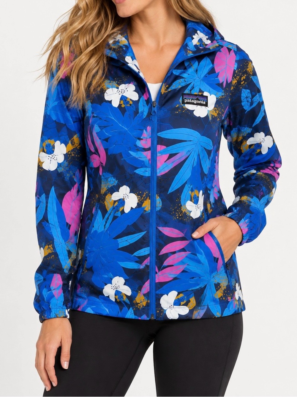 Patagonia Bajadas Hoody Women’s S Blue Floral Packable Windbreaker 2020